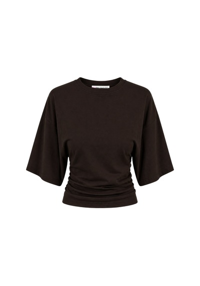 Mixray 2102 Kadın Modal Büzgü Detaylı Dökümlü Soft T-shirt Kahve Kahverengi
