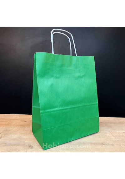 Kraft Çanta Yeşil 25x12x31 25 Adet Kağıt Poşet Çanta