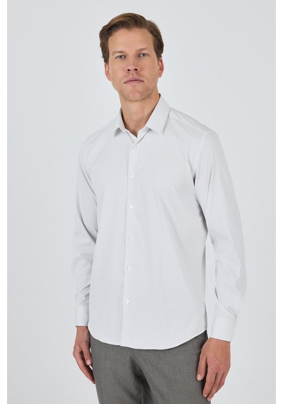 İmza Beyaz-gri Sert Yaka Cepsiz Gabardin Uzun Kol Slim Fit Esnek Gömlek 1004250231 Beyaz-gri