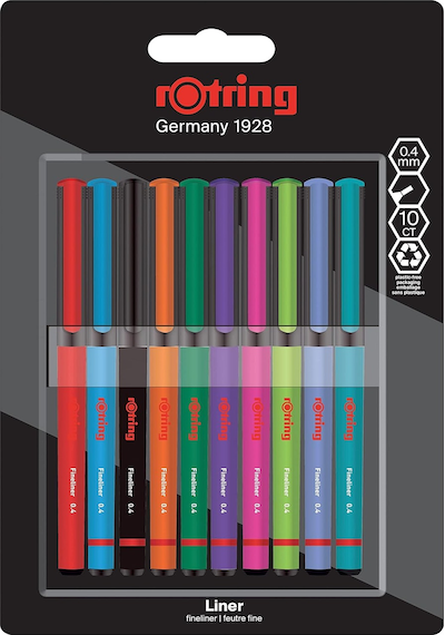 Rotring Fineliner İnce Keçe Uçlu Kalem 0.4 MM 10'lu Paket Karışık Renkler