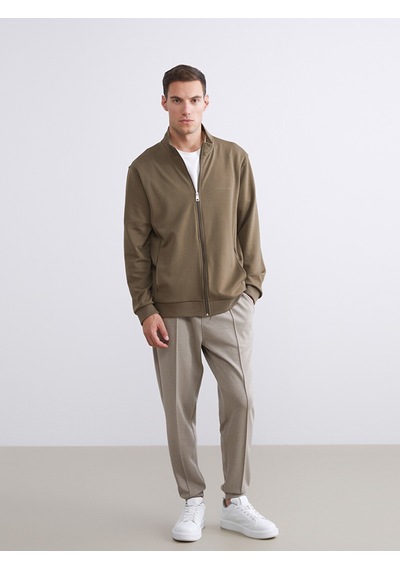 LC Waikiki Lc Waıkıkı Haki Rahat Kalıp Dik Yaka Erkek Fermuarlı Sweatshirt