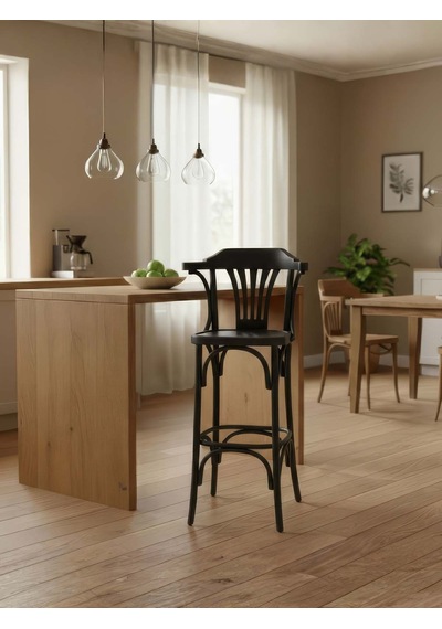 Thonet Kolçaklı Ahşap Bar Sandalyesi Siyah