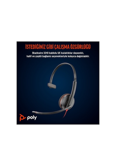 Poly Blackwire 3210 Mono Usb-c Kulaklık, Usb-c/a Adaptörlü 8x214aa