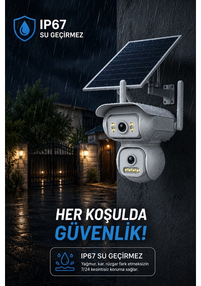 2 Kameralı 6mp Solar Panelli Aov Sürekli Kayıt Teknolojili Hareket Algılamalı Güvenlik Kamerası