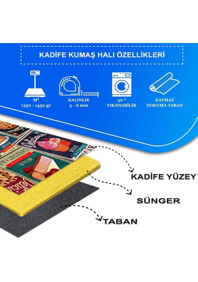 Latte Dizayn Krizan Desenli Kadife Pamuk Tabanlı Yıkanabilen Kaydırmaz Antibakteriyel Salon Halısı 100x160 Diğer