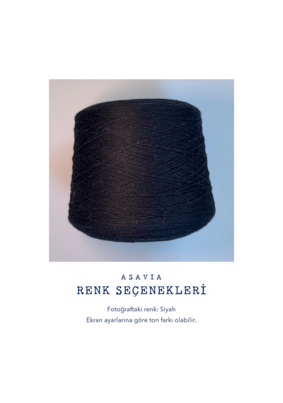 Asavia İtalyan Merinos Yünü Bobin Örgü İpi %100 Merino 100 Gr 1350 M Siyah