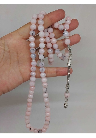 Pembe Siyah Alacalı Opal Taşı 99luk Tesbih 8mm 42110 Çok Renkli