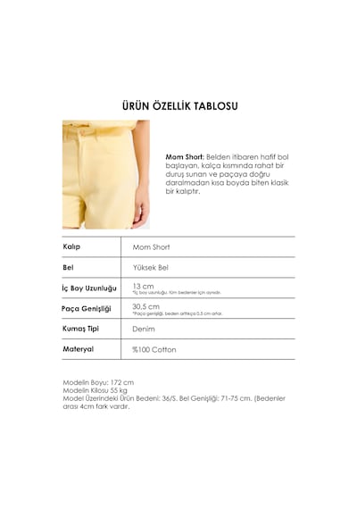 Itsbasic Kadın Light Sarı 6s6-108 Relax Fit Kemer Detaylı %100 Koton Denim Şort