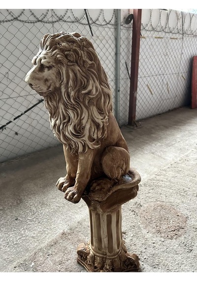 Dekoratif 53cm Eskitme Kahverengi Sütun Ve Aslan Set Heykel Ev Balkon Bahçe Dekorasyon Bohem Biblo Diğer