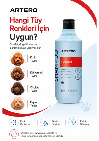 Artero Scarlet Poodle Irkına Özel Renk Arttırıcı Şampuan 300 Ml