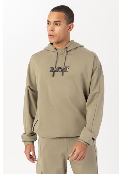 Maraton Sportswear Oversize Erkek Kapşonlu Düşük Kol Basic Açık Haki Sweatshirt 22465-açık Haki Açık Haki