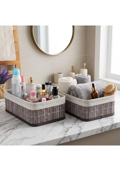 Tr Bambu Çok Amaçlı Saklama Kutusu Düzenleyici Orta Boy Organizer, Dekoratif Bambu Düzenleyici Gri 29x19x10cm 2 Genel