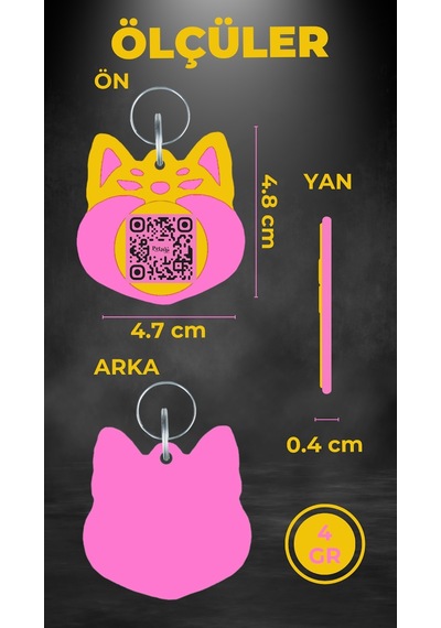 Petjoo 18.Cheems Pembe-Sarı Qr'lı Köpek Künyesi