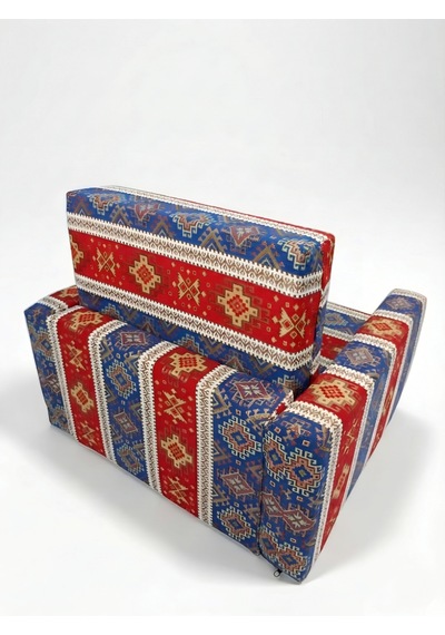 Çocuk Koltuğu Komple Sünger Katlanabilir Yataklı Minder Yatak 0-4 Yaş Mavi Kilim Desen Standart