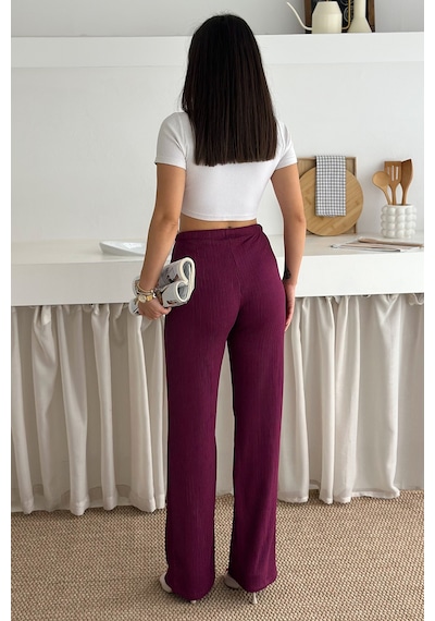 Noa & Noa Kadın Bol Paça Sardonlu Kalın Pantolon Kışa Özel & Konforlu Stil Bordo