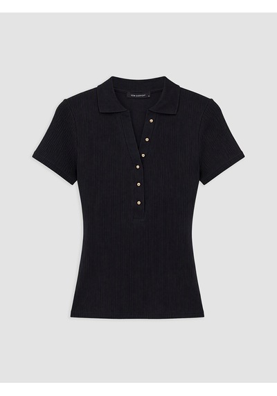 Lcw Everyday Siyah Polo Yaka Kadın Fitilli Tişört