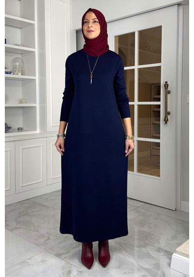 Rabia Şamlı Öykü Çelik Örme Triko Elbise Lacivert Normal