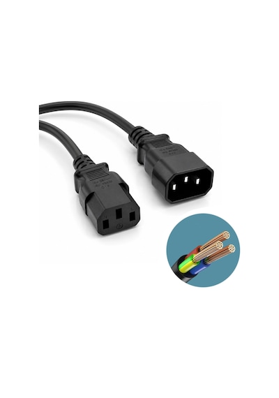 Power Uzatma Güç Kablosu - C13 To C14 Bakır Kablo - 1.8 Metre