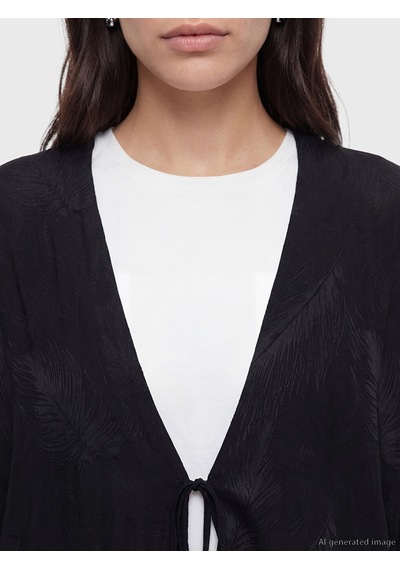 Lcw Modest Siyah V Yaka Desenli Kadın Kimono