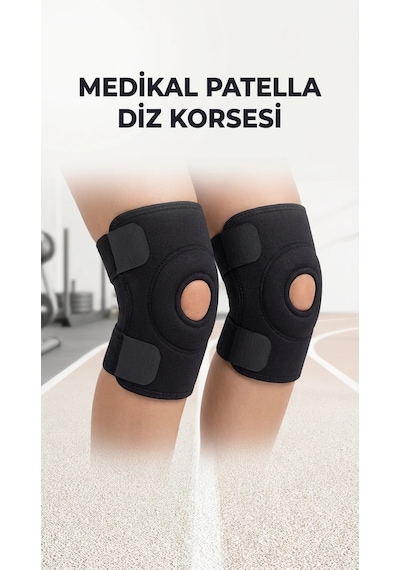 Destekli Diz Korsesi Patella Menisküs Ağrısı İçin Spor Dizlik İkili Yan Çapraz Siyah