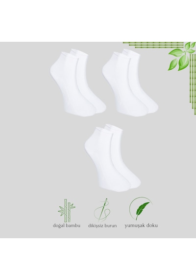Kral Socks Erkek Patik Lacose Kabartma Desenli 3 Adet Bambu Dikişsiz Çorap Beyaz