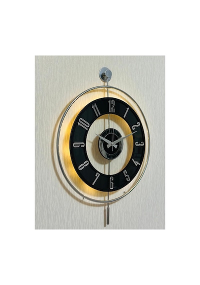 Pey Aksesuar Metal Camlı Duvar Saati Krom Statık 50 X 70cm Orta Boy Işıklı M51-kromgrı-şeffaf-siyah-gümüş Gri
