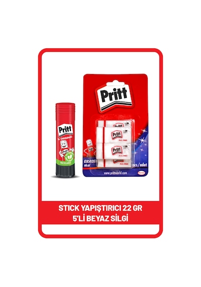 Pritt Stick 22 G Shrink + Pritt Beyaz Silgi 5'li Blister