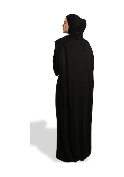 Hürrem Bone Tek Parça Namaz Elbisesi Viskon Düz 2503 01 Siyah