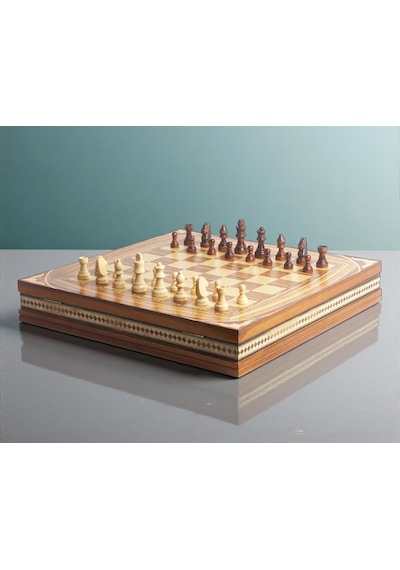 El Yapımı Lüks Nakış İşlemeli Doğal Ahşap Sandıklı Premium Satranç Takımı 45x45 Cm. Hediyelik Set 1