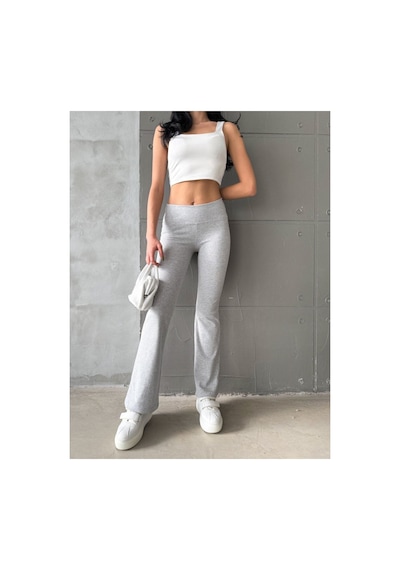Unika Boutique Kadın Gri Ispanyol Paça Normal Bel Likralı Toparlayıcı Tayt Pantolon Oys Marka