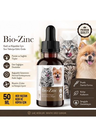 Bio-zinc Damla 50 Ml Kedi Ve Köpekler İçin Biyotin Çinko Kolajen Sıvı Takviye Edici Gıda