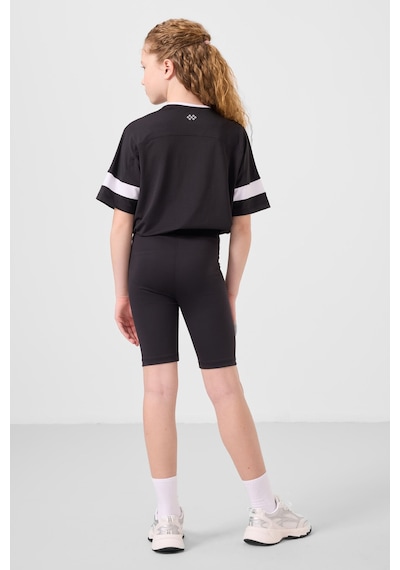 Tommylife Siyah V Yaka Kemer Detaylı Standart Fit Performans Kız Çocuk Tayt Takım - 75187 Siyah