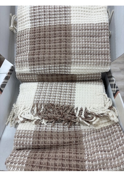 Sesli Comfort Kahve Bej 2 Ekose Skoç Pamuk Örme Battaniye 200x220 Çift Kişilik Battal Diğer