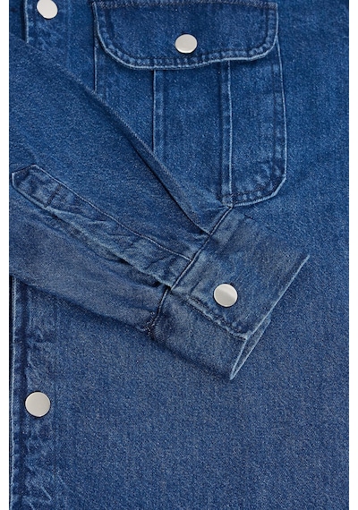 Tudors Unisex Relax Fit Rahat Kesim Denim Kot Kapaklı Çift Cepli Overshirt Ceket Tarzı Gömlek-33051 Lacivert