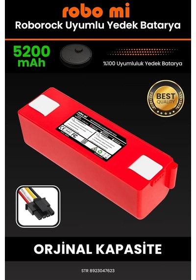 Robo Mi Robot Süpürge Bataryası, Roborock S7 İle Uyumlu 5200 Mah, Yedek Pil, Kırmızı Tek Renk