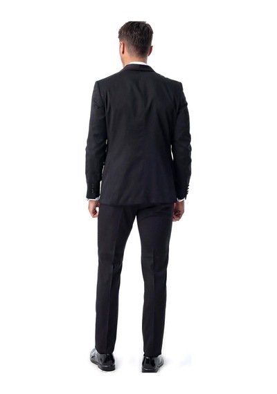 Morven Erkek Siyah Monhattan Slim Fit Dar Kesim Jakarlı Smokin Siyah