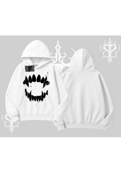Startmore Beyaz Kapşonlu Sweatshirt Vampir Dış Beyaz