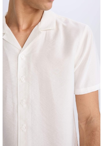 Defacto Modern Fit Yazlık Polo Yaka Basic Düz Kısa Kollu Gömlek V8406az25smwt34 Beyaz