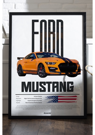 Ford Mustang Shelby Siyah Ahşap Çerçeveli Poster, Dekoratif Araba Duvar Tablosu