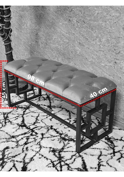 Zafir Beyaz Boyalı İçi Kareli Diktörtgen 100 Cm X 40 Cm Oturak Puf - Bench - Makyaj Oturağı - Oturak Kahverengi