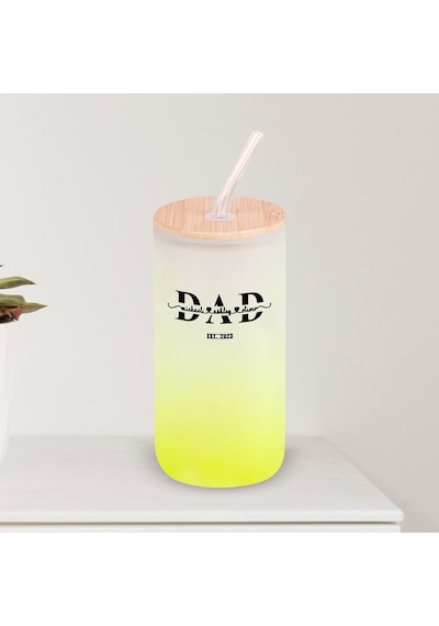 Bk Gift İsimli Dad Tasarımlı Sarı Renk Pipetli Buzlu Cam Bardak 600ml - 1, Babaya Hediye, Doğum Günü Hediyesi Kobitmeyen137853 Bk Gift