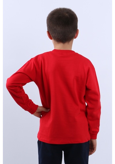 Çocuk Yılbaşı Sweat Noel Baba Ve Kar Tanesi Baskılı Ribanalı E29 Kırmızı