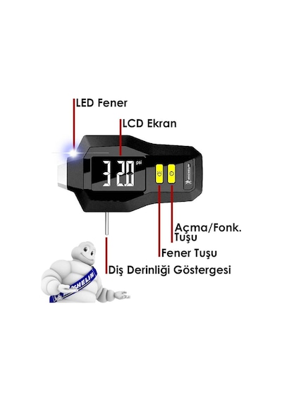 Michelin Mc12293 99Psı Dijital Lastik Basınç ve Derinlik  Ölçer