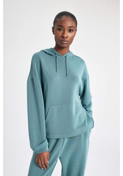 DeFacto Fit Oversize Geniş Kalıp Premium Kapüşonlu Kanguru Cepli Sporcu Kadın Sweatshirt - Yeşil B5206AX24SPGN1191