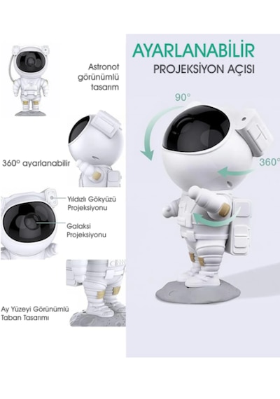Yıldız Astronot Projektör Galaksi Samanyolu Kumandalı Gece Lambas