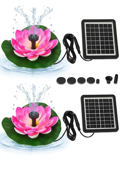 Güneş Enerjili Pembe Lotus Çiçekli Solar Fıskiye - Dekoratif Bahçe Süs Havuzu - Havuz Süsü