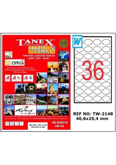 Tanex Laser Etiket 100 Yp 40X25 Mm Laser-Copy-Inkjet  Tw-2148