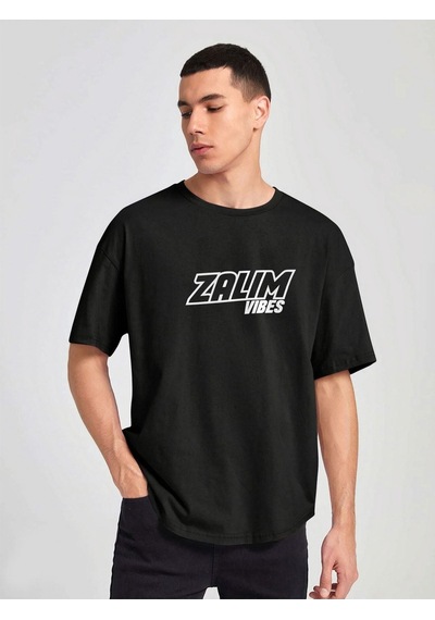 Unisex Oversize Zalım Baskılı T-shirt Siyah