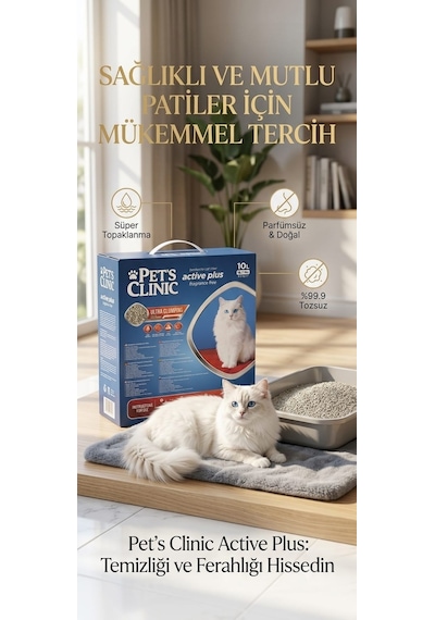 Pets Clinic Aktif Karbonlu Tozsuz Kutulu Bentonit Kedi Kumu 2x10 Lt 293-40000.02