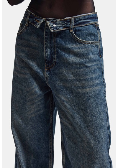 Kadın Koyu Kot 2w6-8 Straight Fit Kemer Detaylı Denim Jean